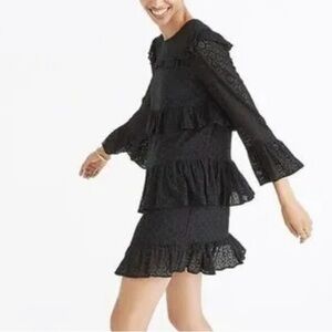 Madewell Black Ruffled Tiered Bell Sleeve Dress